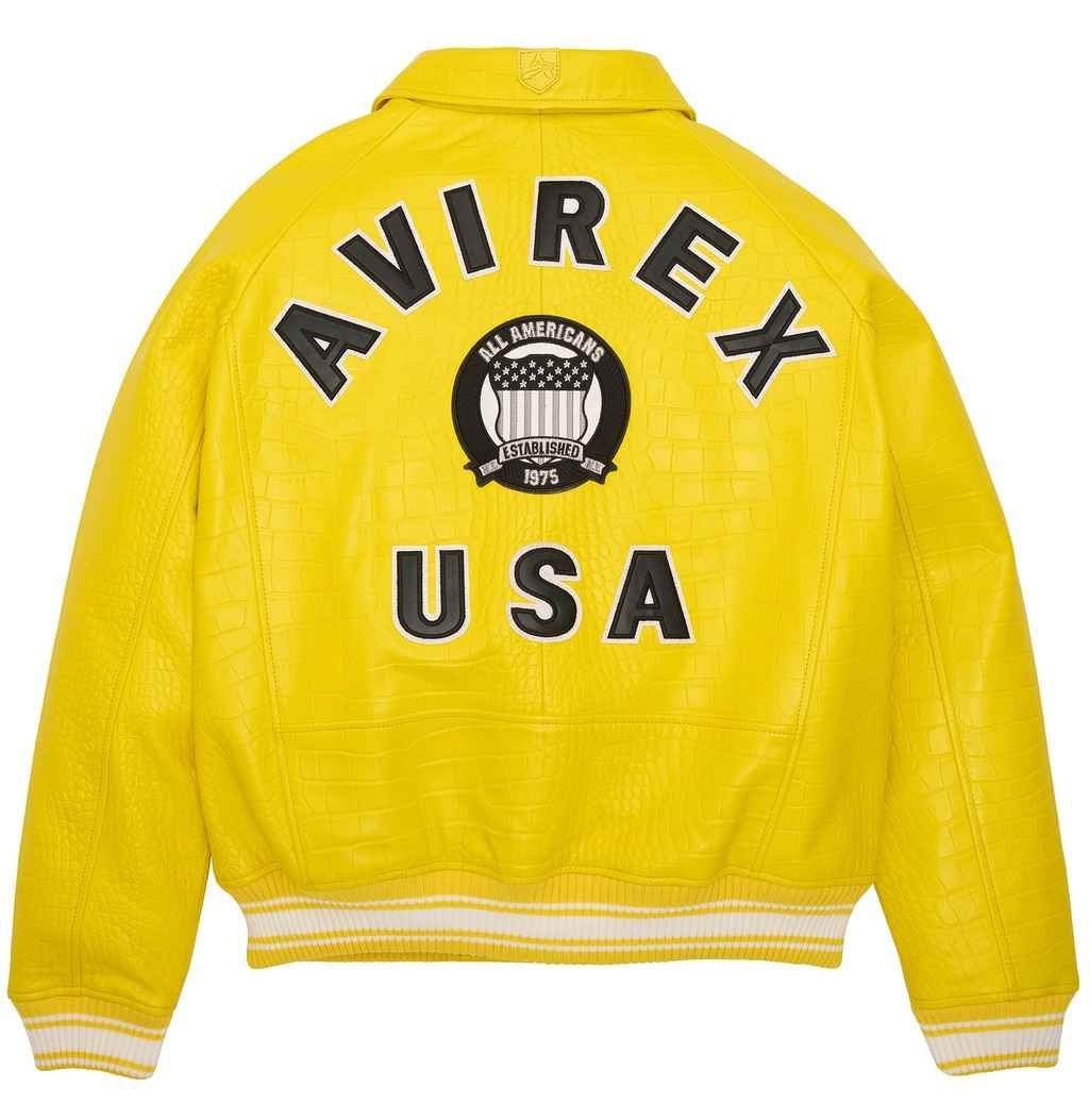 Men's Avirex Limited Edition Yellow Crocodile Leather Jacket – Back View 2