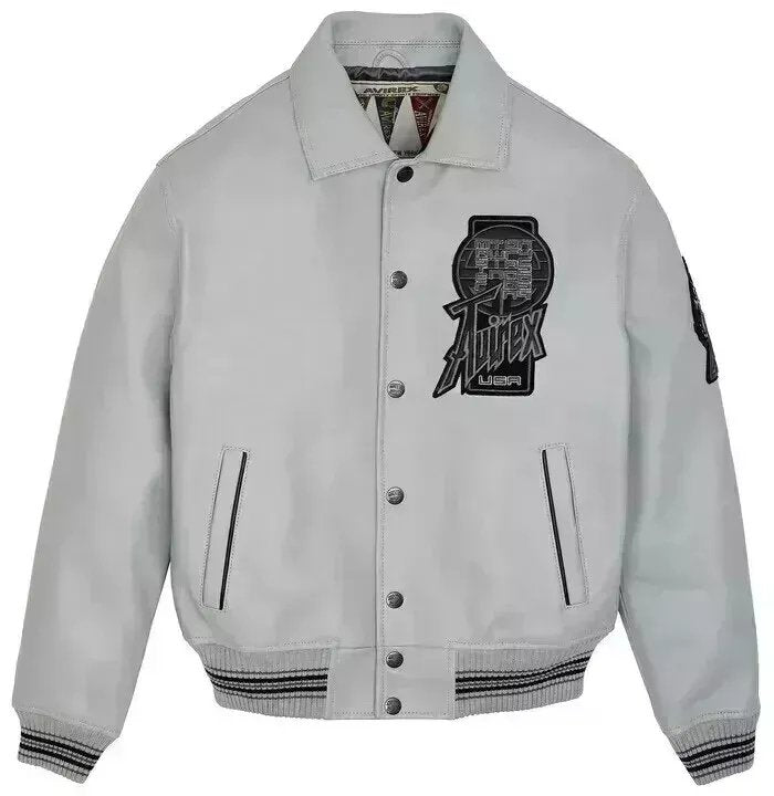 Men's Avirex Limited Edition Grey Twin Dragon Leather Jacket