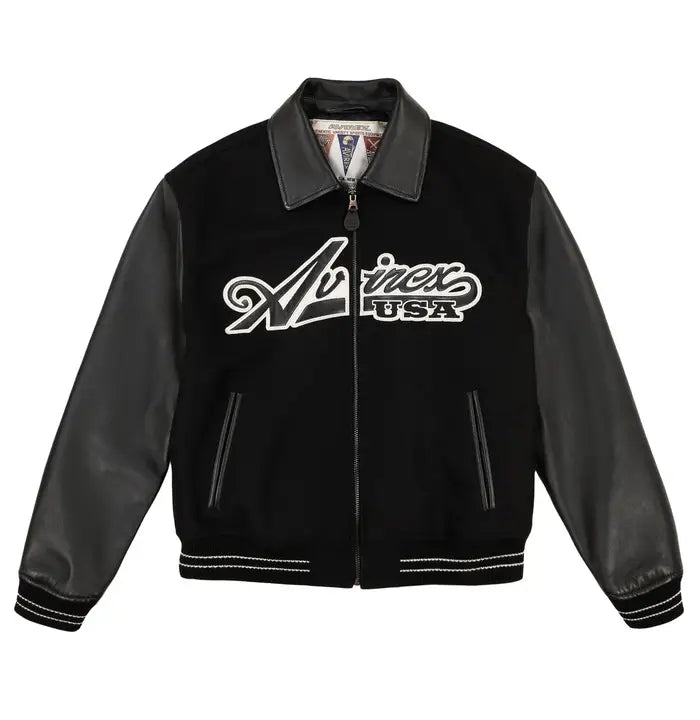 Men's Avirex Script Wool and Leather Varsity Jacket