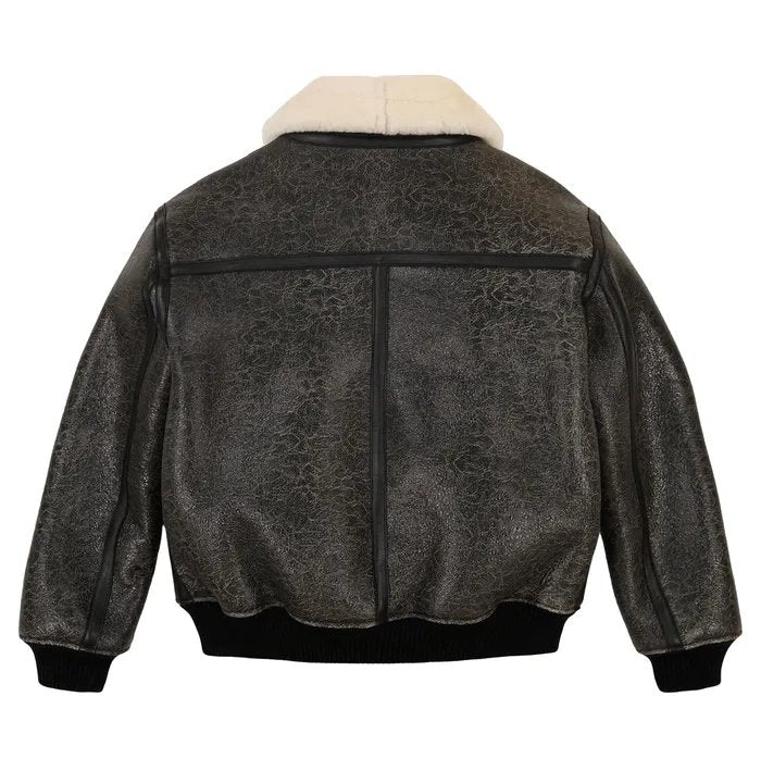 Men's Avirex Black B-3 Shearling Bomber Jacket – Back View 2