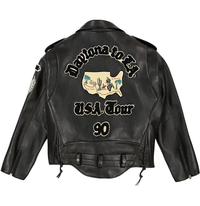 Men's Avirex USA Tour Black Leather Motorcycle Jacket – Back View 2
