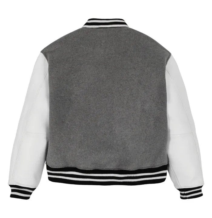 Men's Avirex Heather Grey Wool and Leather Varsity Jacket – Back View 2