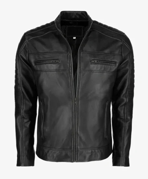 Men's Black Cafe Racer Leather Jacket