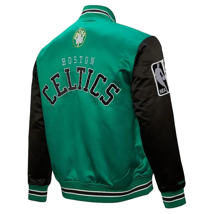Men's Boston Celtics Green Mitchell & Ness Heavyweight Satin Jacket – Back View