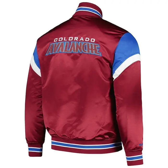Men's Colorado Avalanche Burgundy Mitchell & Ness Satin Jacket – Back View