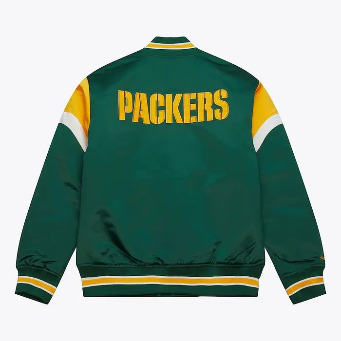 Men's Green Bay Packers Green Heavyweight Satin Jacket – Back View