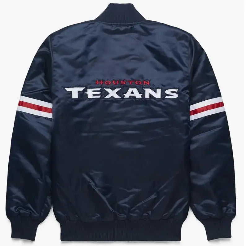 Men's Houston Texans Navy Blue Satin Bomber Jacket – Alternate View