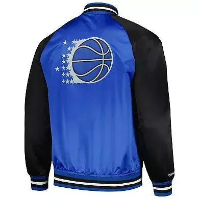Men's Orlando Magic Blue Mitchell & Ness Satin Raglan Jacket – Back View