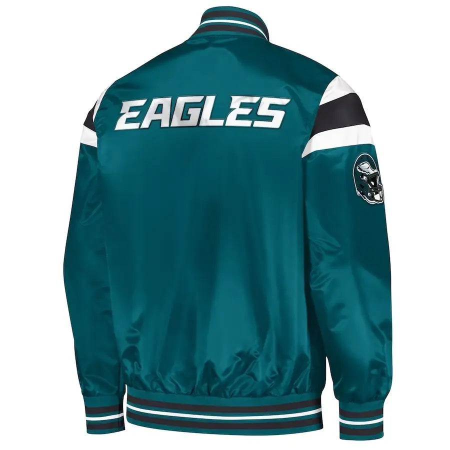 Men's Philadelphia Eagles Midnight Green Satin Jacket – Back View