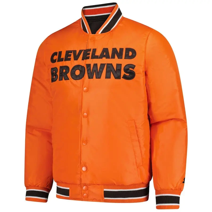 Men's Cleveland Browns Orange Starter Reversible Satin Varsity Jacket