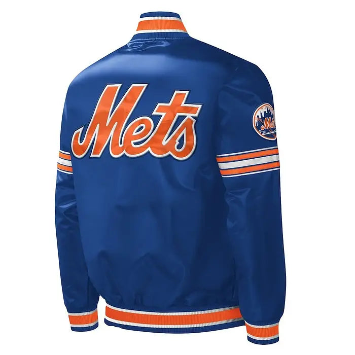 Men's New York Mets Royal Blue Starter Satin Varsity Jacket – Back View