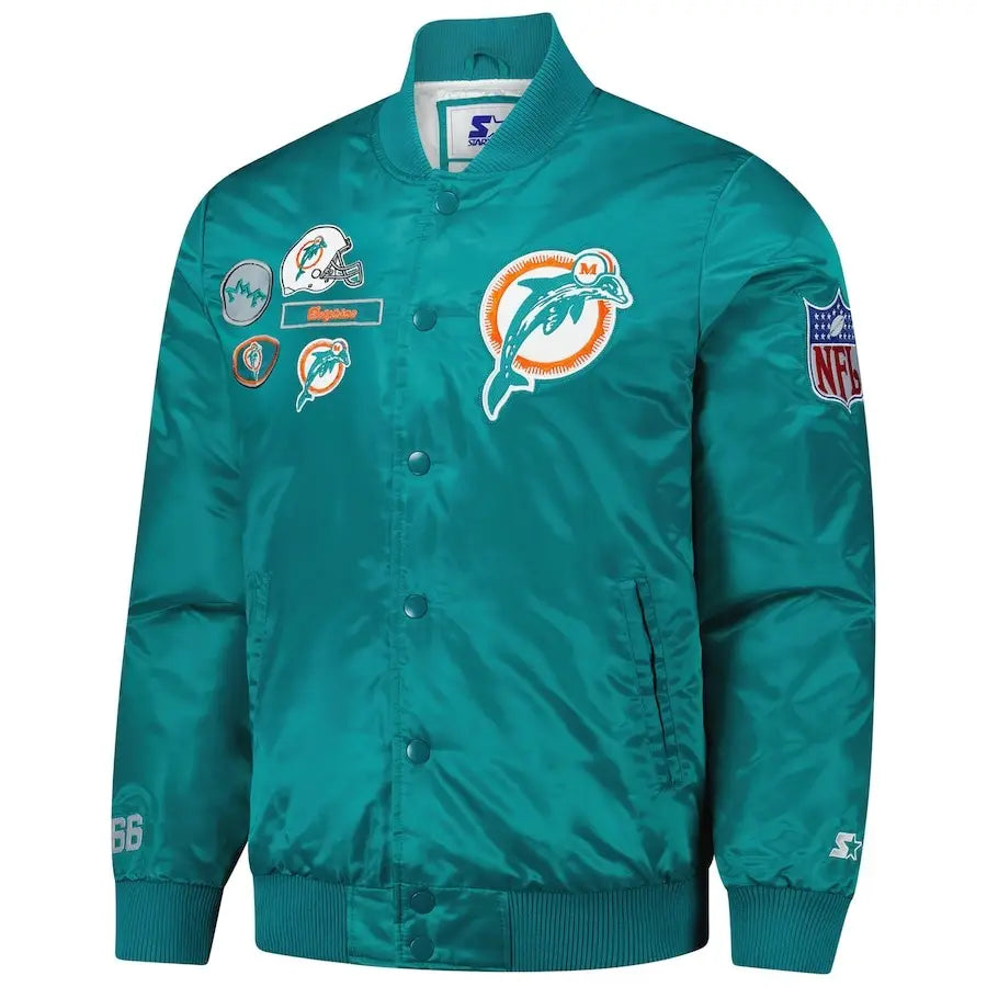 Men's Miami Dolphins Aqua Starter Satin Varsity Jacket