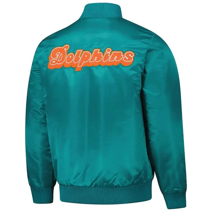Men's Miami Dolphins Aqua Starter Satin Varsity Jacket – Back View