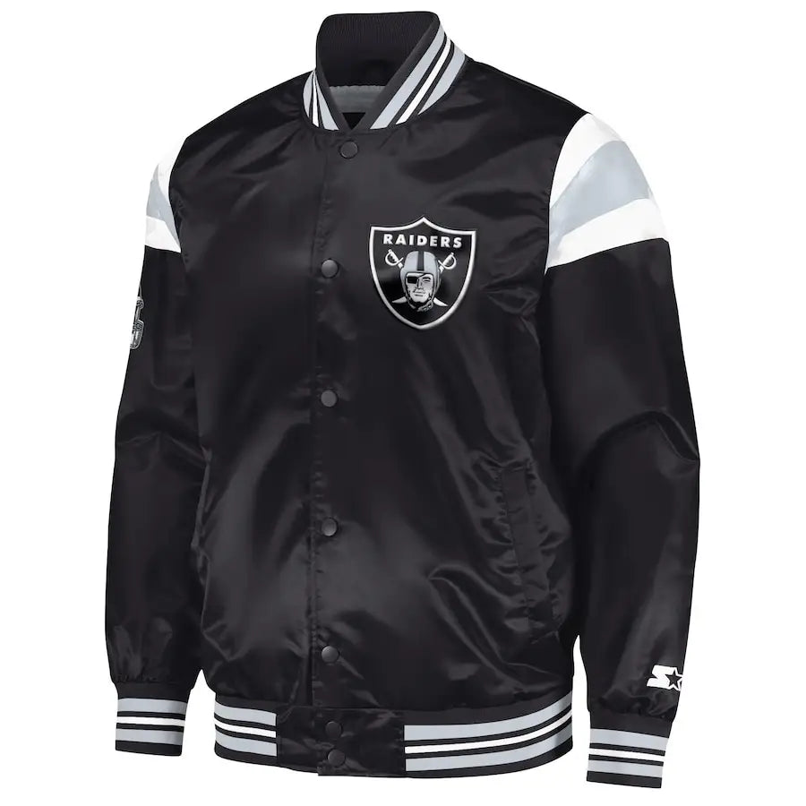 Men's Las Vegas Raiders Black Starter Satin Varsity Jacket