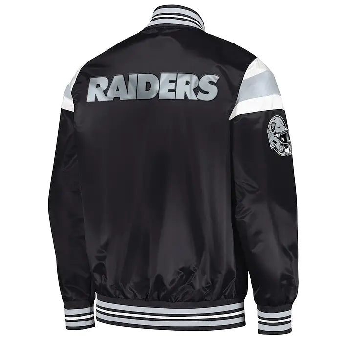 Men's Las Vegas Raiders Black Starter Satin Varsity Jacket – Back View