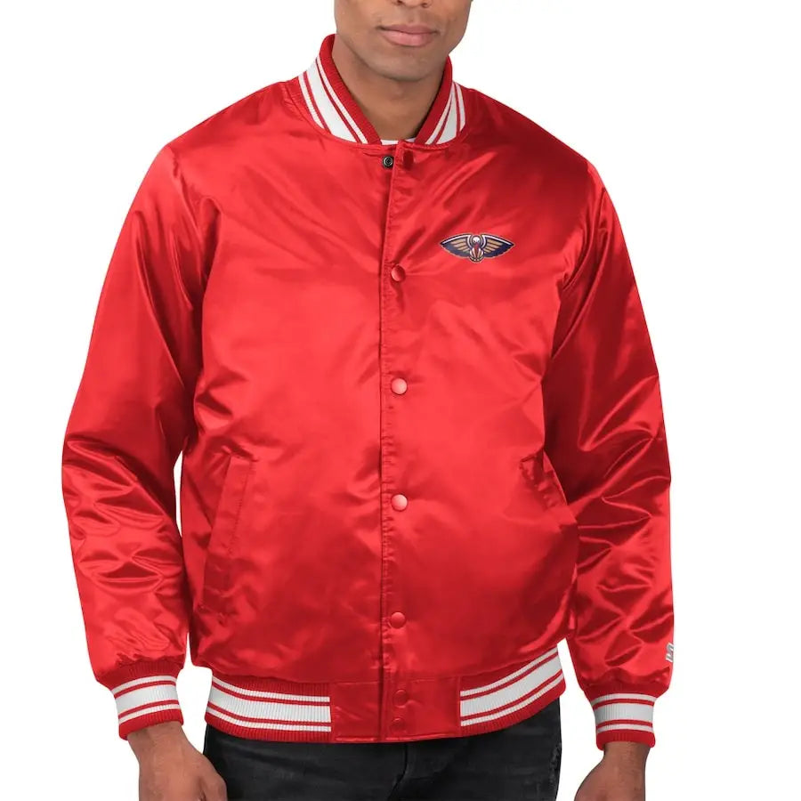 Men's New Orleans Pelicans Red Starter Satin Varsity Jacket