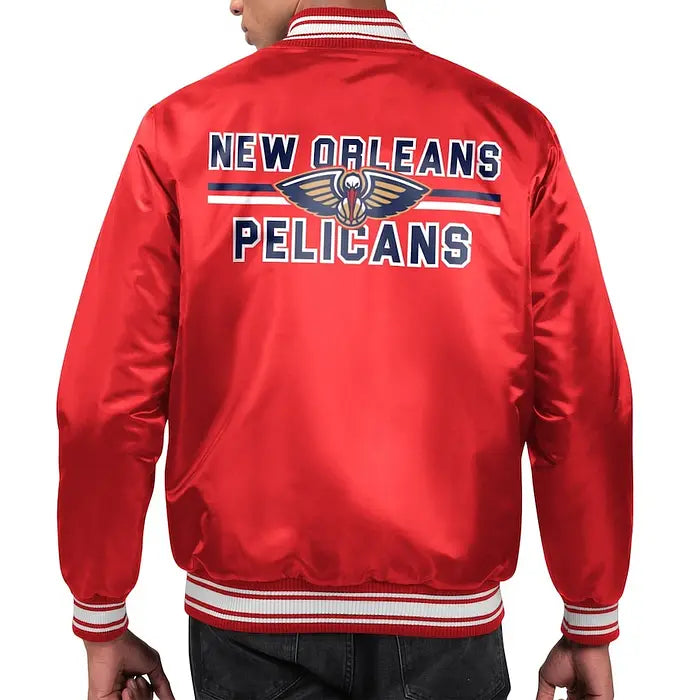 Men's New Orleans Pelicans Red Starter Satin Varsity Jacket – Back View