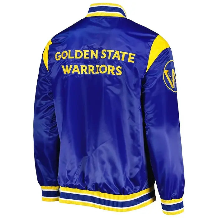 Men's Golden State Warriors Royal Blue Starter Satin Varsity Jacket – Back View