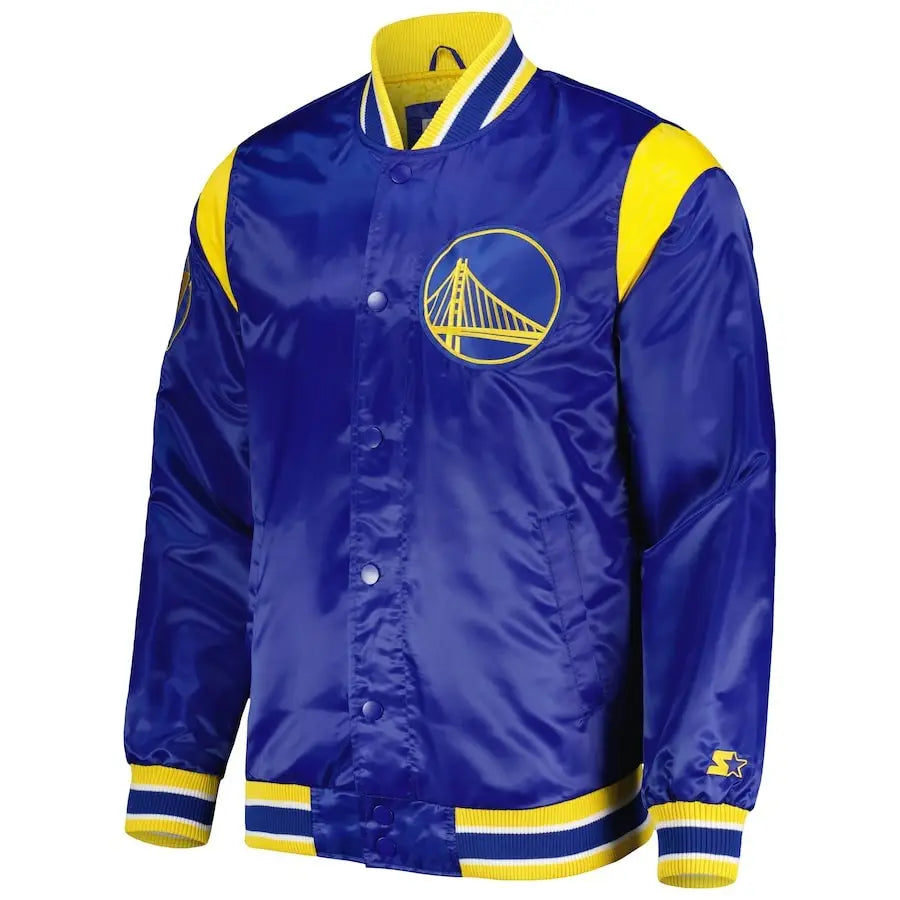 Men's Golden State Warriors Royal Blue Starter Satin Varsity Jacket