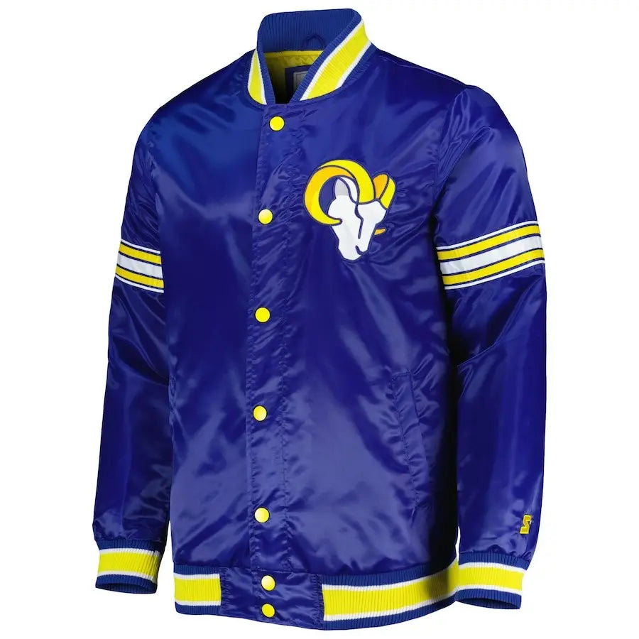 Men's Los Angeles Rams Royal Blue Starter Midfield Satin Varsity Jacket