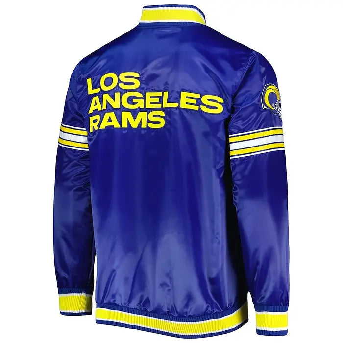 Men's Los Angeles Rams Royal Blue Starter Midfield Satin Varsity Jacket – Back View