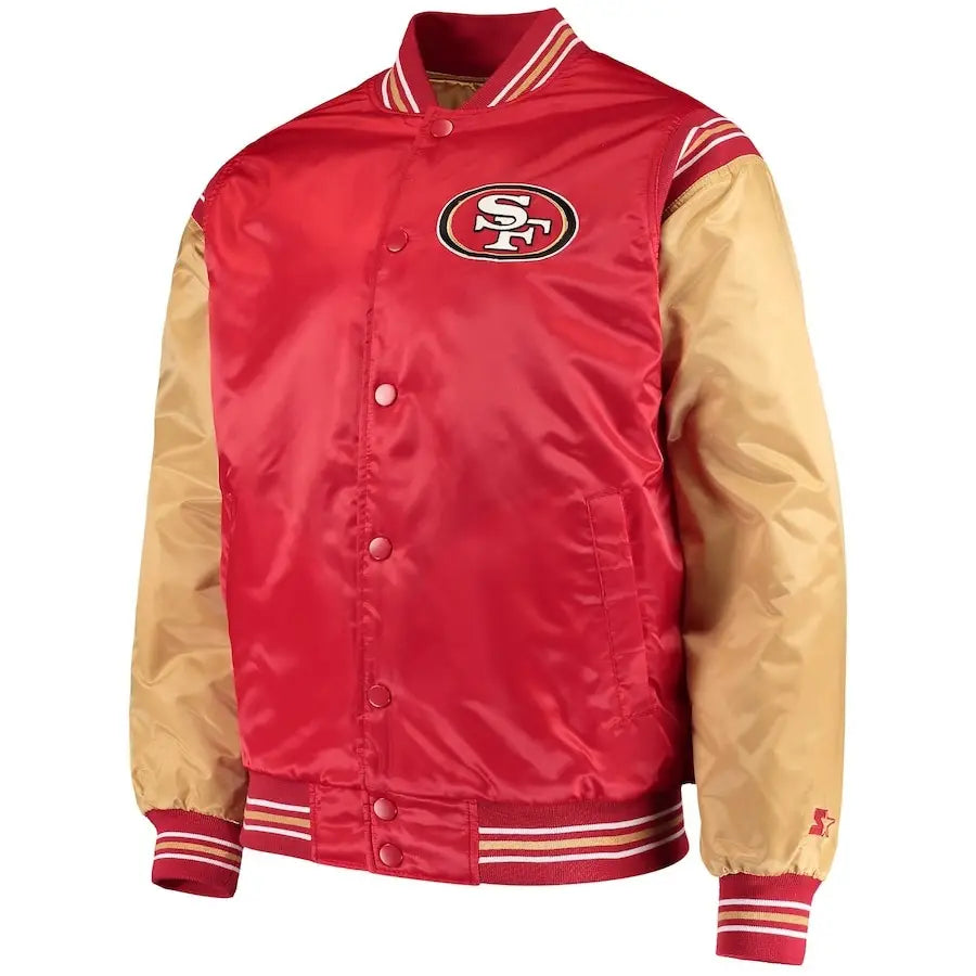 Men's San Francisco 49ers Scarlet and Gold Starter Enforcer Satin Varsity Jacket