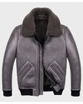 Men's Grey B-2 Shearling Leather Bomber Jacket