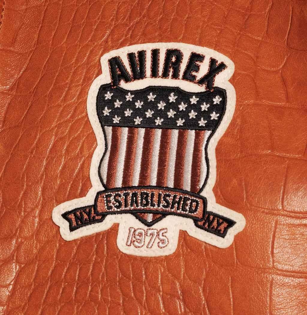 Men's Avirex Brown Croc Icon Leather Jacket – Logo Detail