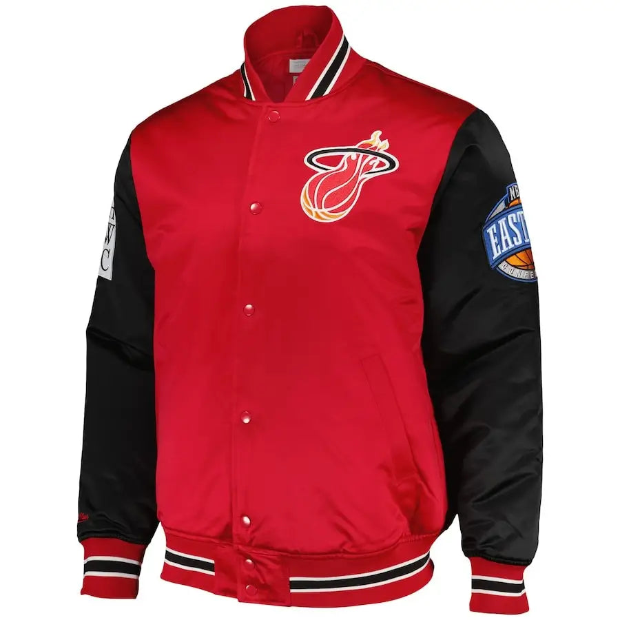 Men's Miami Heat Black Mitchell & Ness Heavyweight Satin Jacket