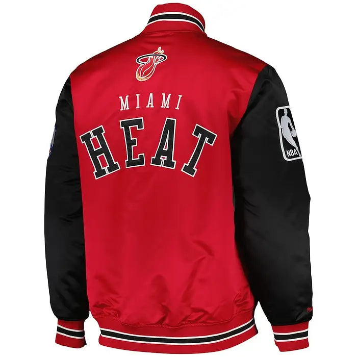Men's Miami Heat Black Mitchell & Ness Heavyweight Satin Jacket – Back View