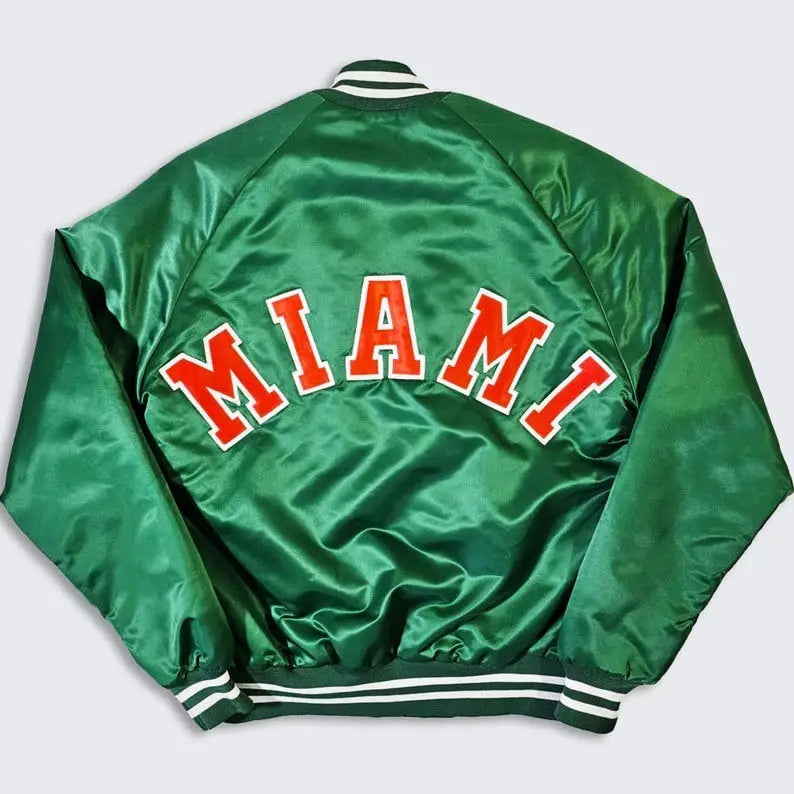 Miami Hurricanes Chalk Line Retro Satin Bomber Jacket – Back View