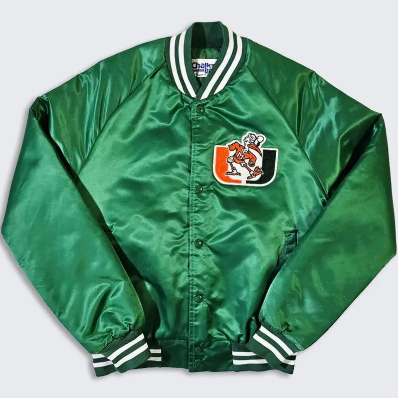 Miami Hurricanes Chalk Line Retro Satin Bomber Jacket
