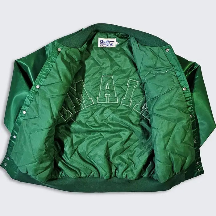 Miami Hurricanes Chalk Line Retro Satin Bomber Jacket – Front View