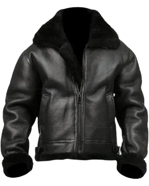 Men's Michael Black Leather Jacket with Large Fur Collar