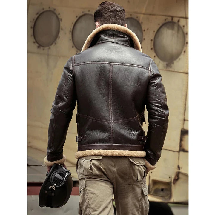 Men's Brown B3 Flight Sheepskin Shearling Jacket – Back View