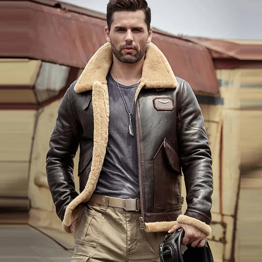 Men's Brown B3 Flight Sheepskin Shearling Jacket