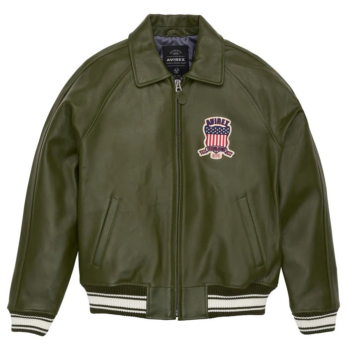 Avirex Olive Icon Leather Bomber Jacket