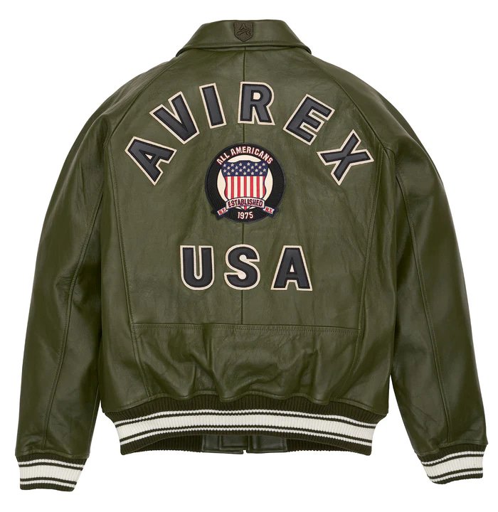 Avirex Olive Icon Leather Bomber Jacket – Back View 2