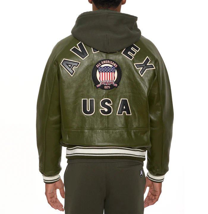 Avirex Olive Icon Leather Bomber Jacket – Back View