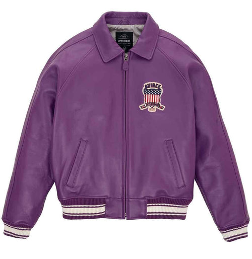 Avirex Purple Icon Leather Bomber Jacket