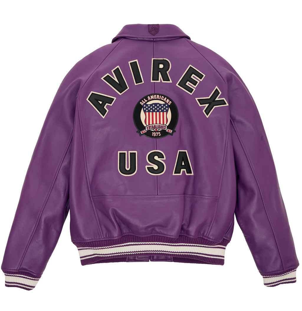 Avirex Purple Icon Leather Bomber Jacket – Back View