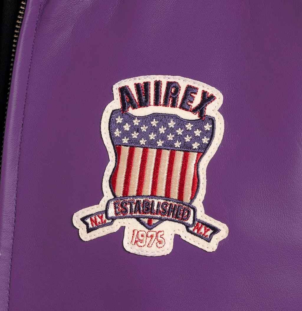 Avirex Purple Icon Leather Bomber Jacket – Logo Detail
