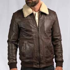 Men's Parker A2 Brown Shearling Leather Bomber Jacket – Alternate View