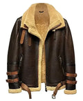 Men's Peter Brown Shearling Jacket with Triple Belted Cuffs