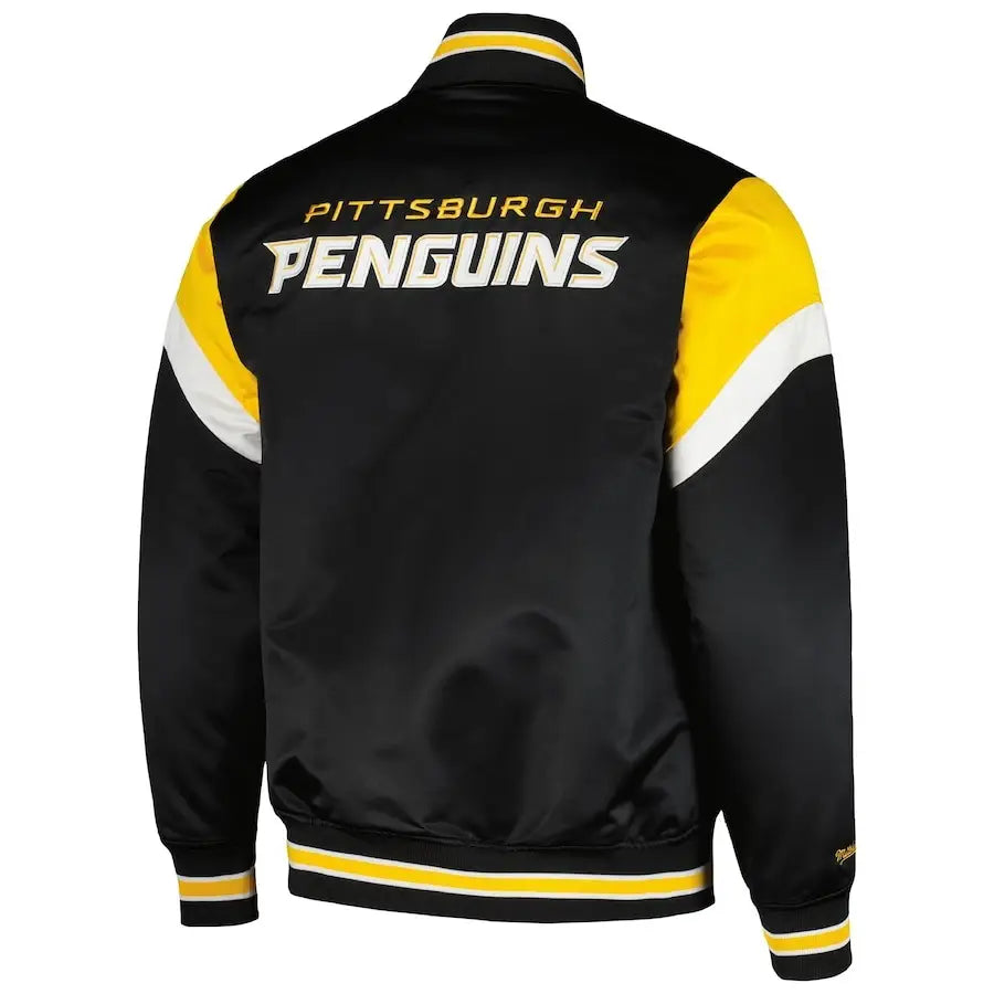Men's Pittsburgh Penguins Mitchell & Ness Heavyweight Satin Jacket – Back View