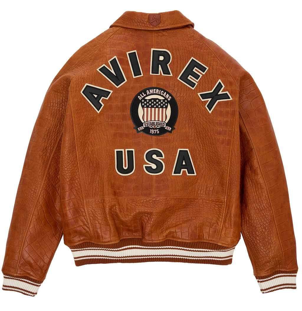 Avirex Croc Commando Brown Leather Jacket – Back View