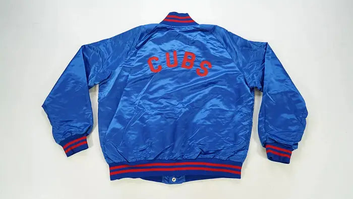 Chicago Cubs 1980s Blue Satin Button-Front Jacket – Back View