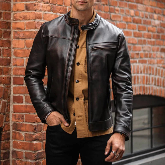 Men's Vintage Brown Leather Roadster Jacket