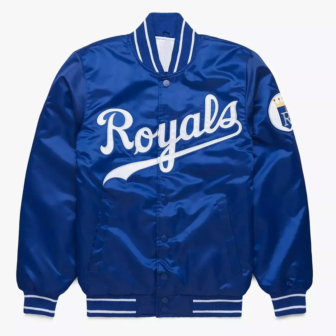 Kansas City Royals Royal Blue Satin Letterman Bomber Jacket