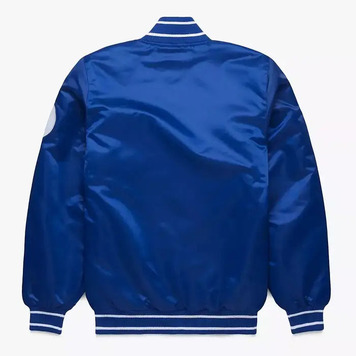 Kansas City Royals Royal Blue Satin Letterman Bomber Jacket – Back View